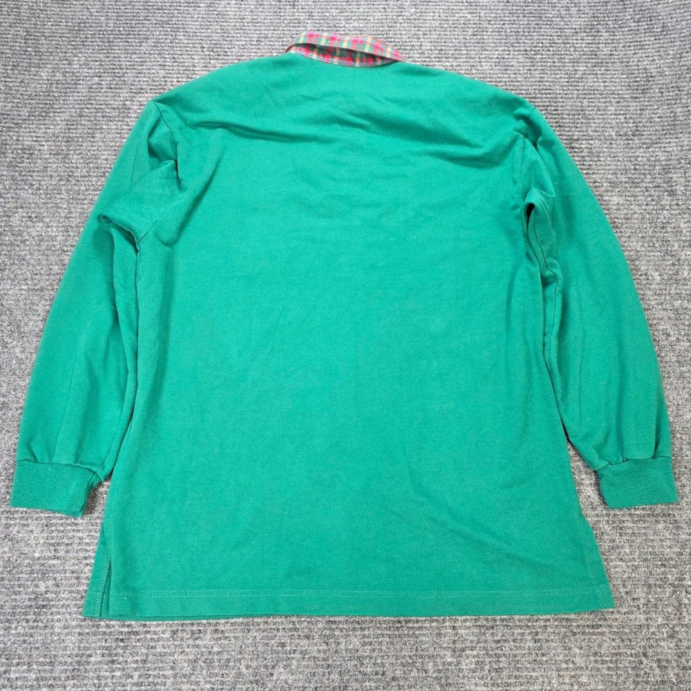 VTG Koret Long Sleeve Polo Shirt Women's Size M Green Plaid Collar Crest Pocket - Picture 2 of 8